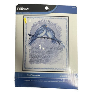 Bucilla Counted Cross Stitch "Love You Always" 8"x10" Blue Birds WM45656